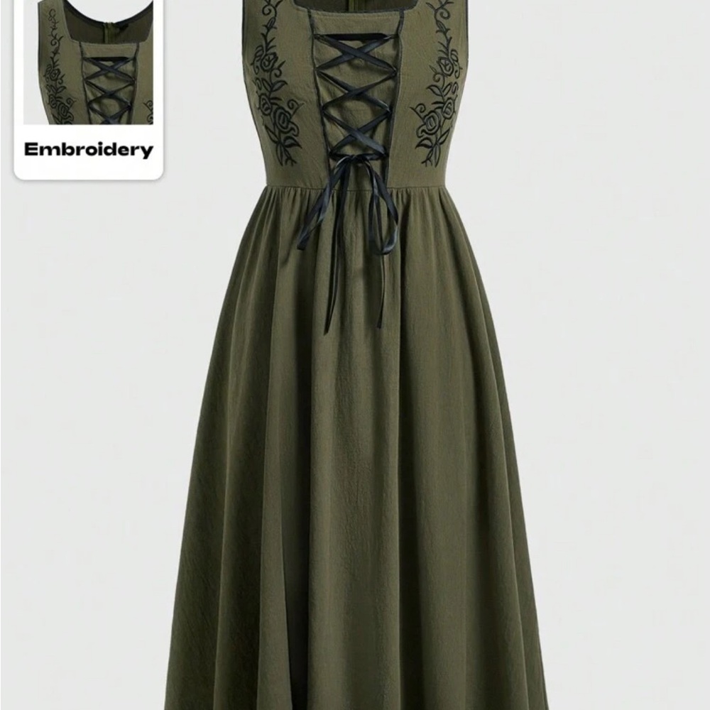 Romwe Olive Green Embroidered Dress